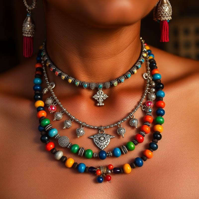 Colliers en argent et perles colorées