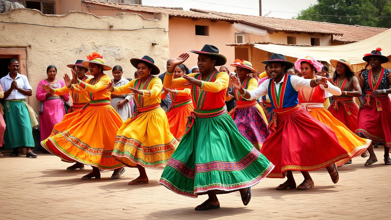 Danseurs traditionnels en costumes colorés