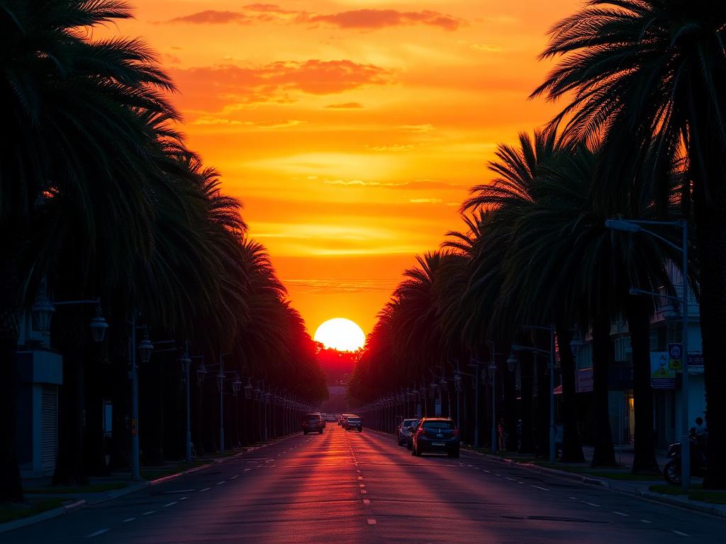 Avenue de N'Djaména au coucher du soleil