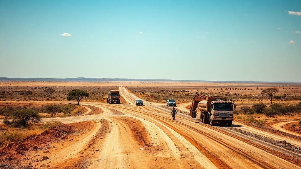 Chantier routier en savane sahélienne