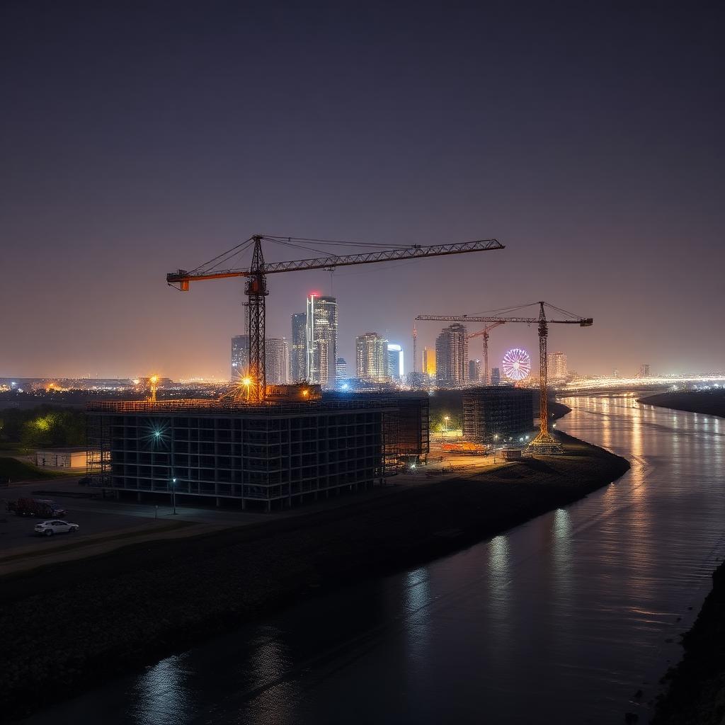 Chantier hôtelier moderne au bord du fleuve Chari à N'Djaména