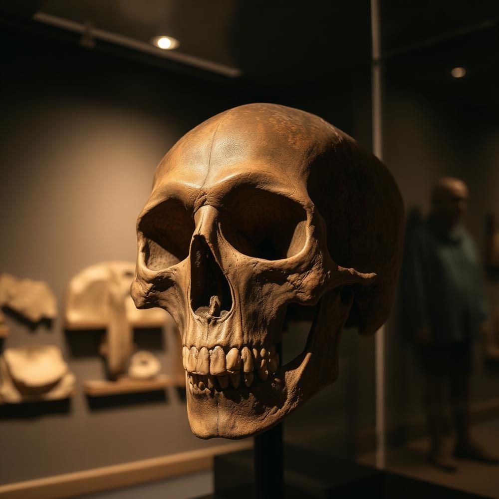 Crâne fossile exposé dans un musée